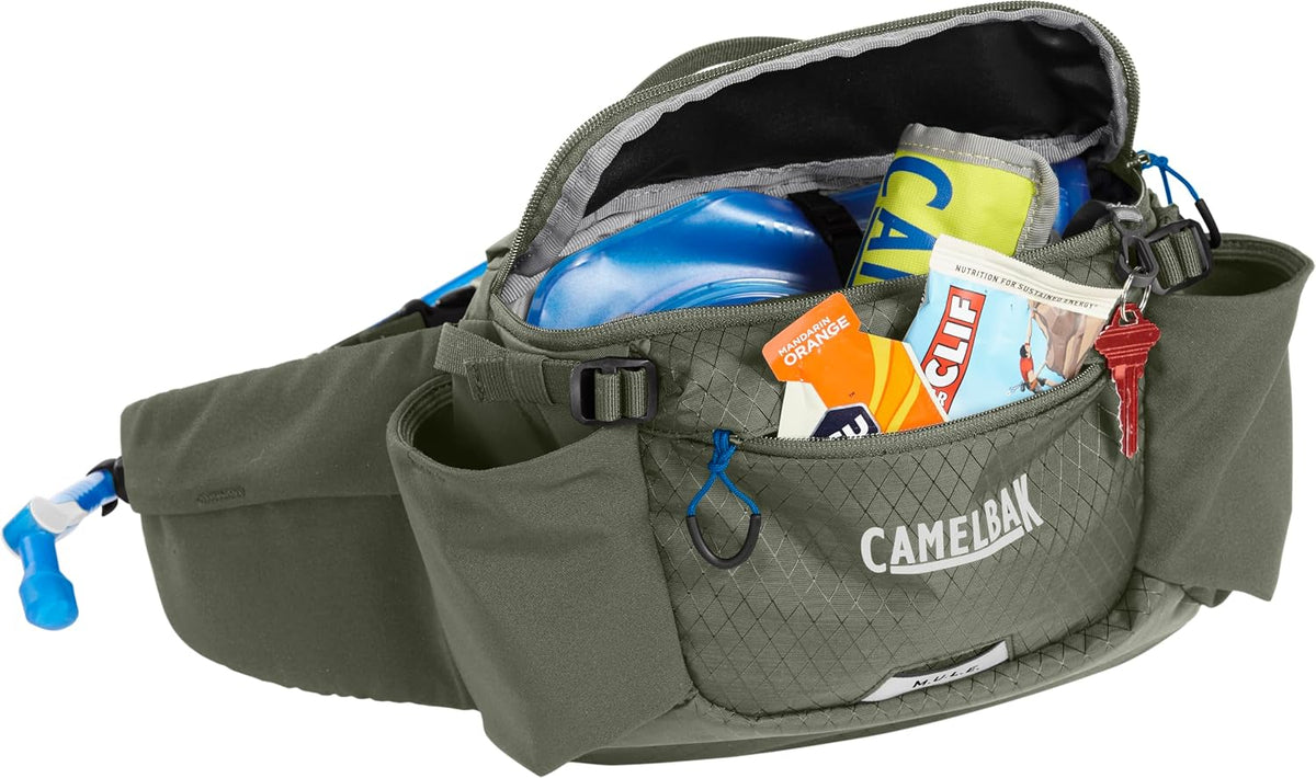 CamelBak M.U.L.E. 5 Hydration Waist Pack with 50oz Lumbar Reservoir, Stable Carry and Smart Storage for Mountain Bike and Gravel Riding, Dusty Olive 2.0