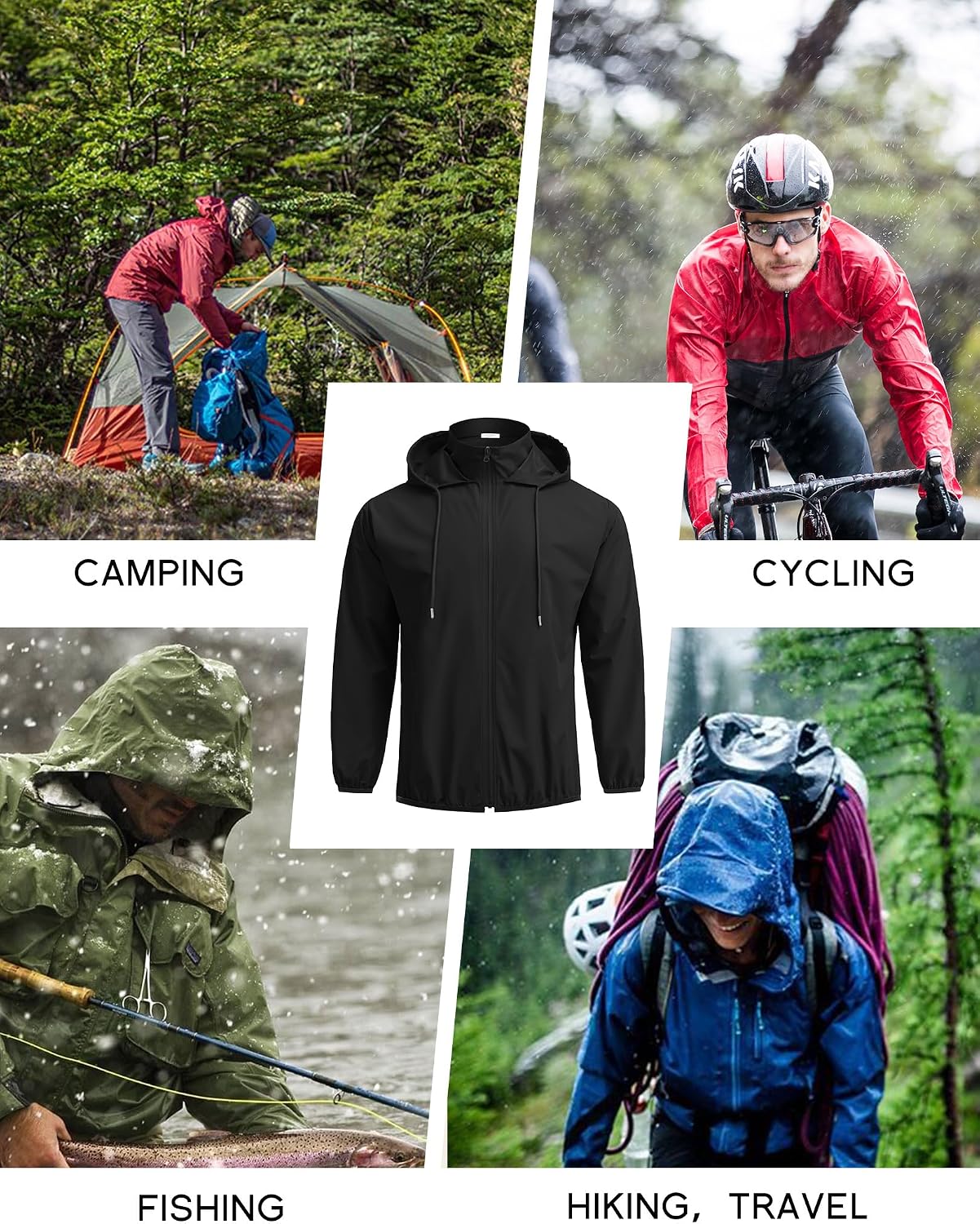 COOFANDY Men's Light Rain Jacket Packable Waterproof Raincoat Windbreaker