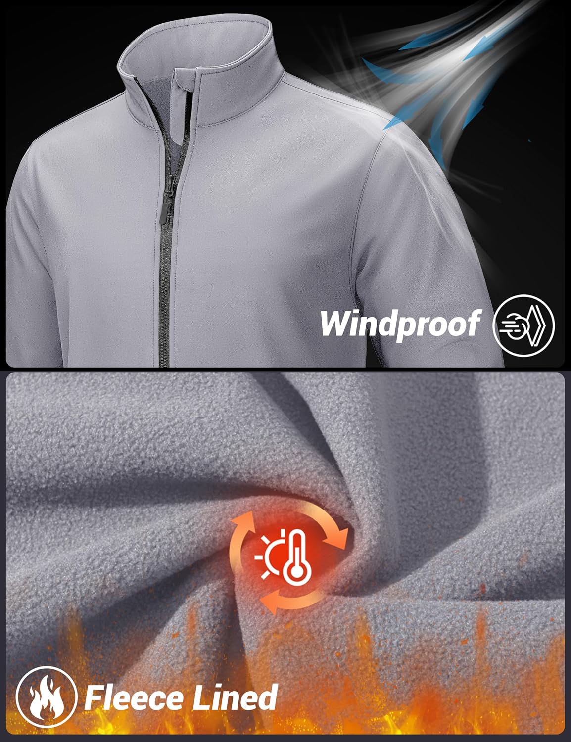 TACVASEN Men's Lightweight Softshell Waterproof Fleece Windbreaker Jacket