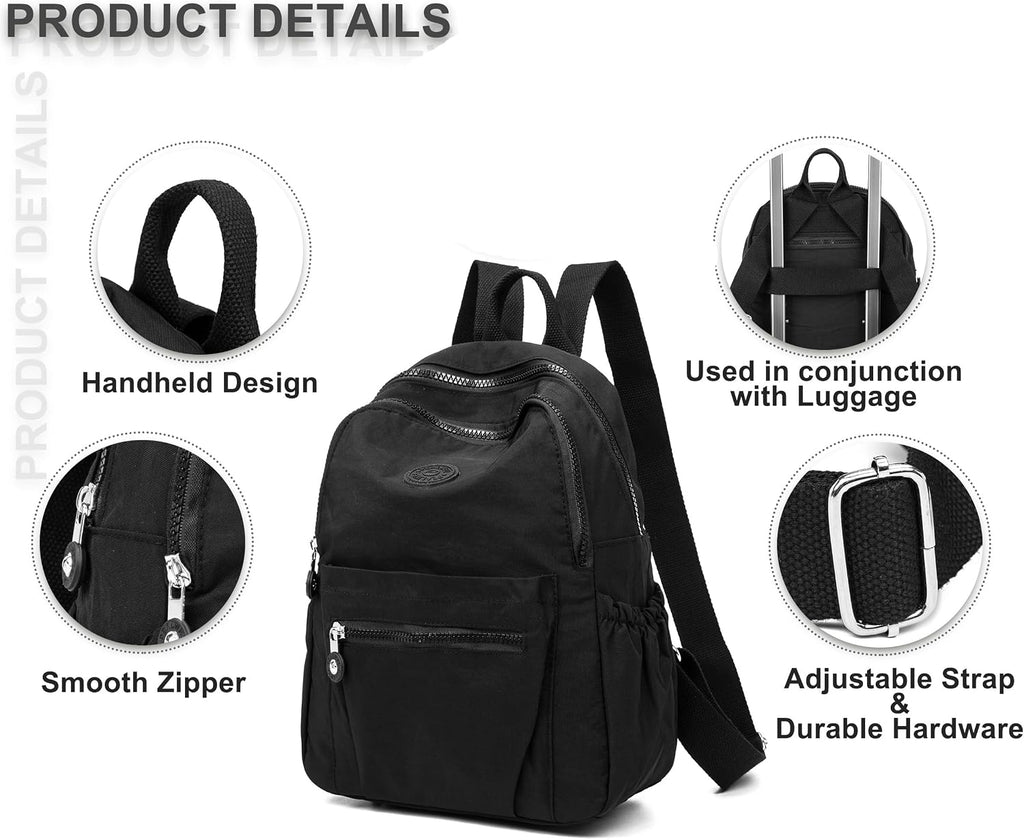 Pealwel Mini Backpack Purse for Women,Small Nylon backpacks for Ladies Backpacks Women Anti Theft Travel Bag (Black)