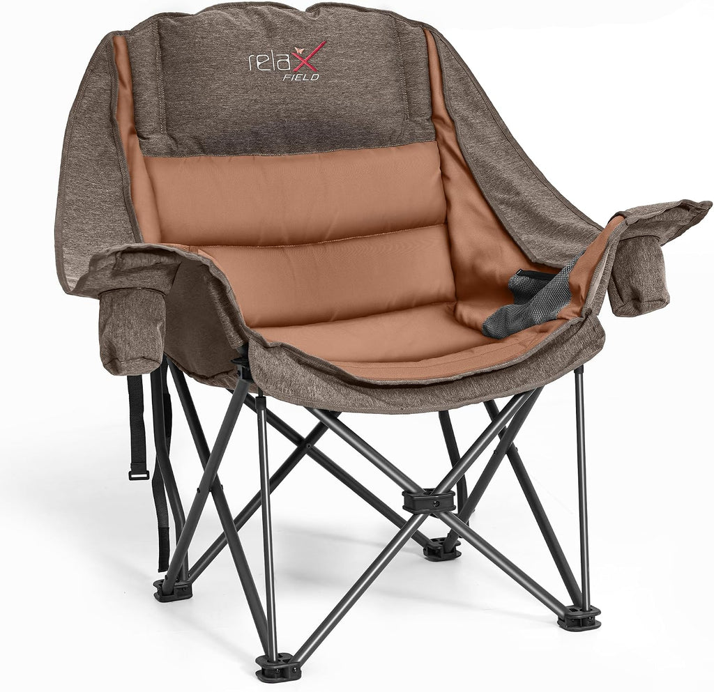Oversized Camping Chairs with Cup Holder 500LBS, Coffee