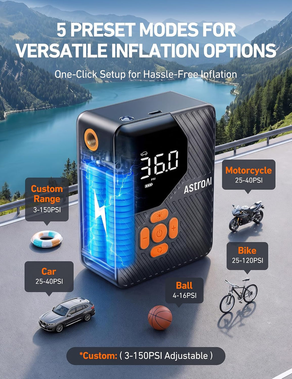 AstroAI 150 PSI Tire Inflator Portable Air Compressor L7 Mini