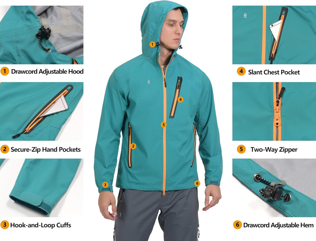 Little Donkey Andy Men's Waterproof Rain Jacket Outdoor Raincoat for Hiking