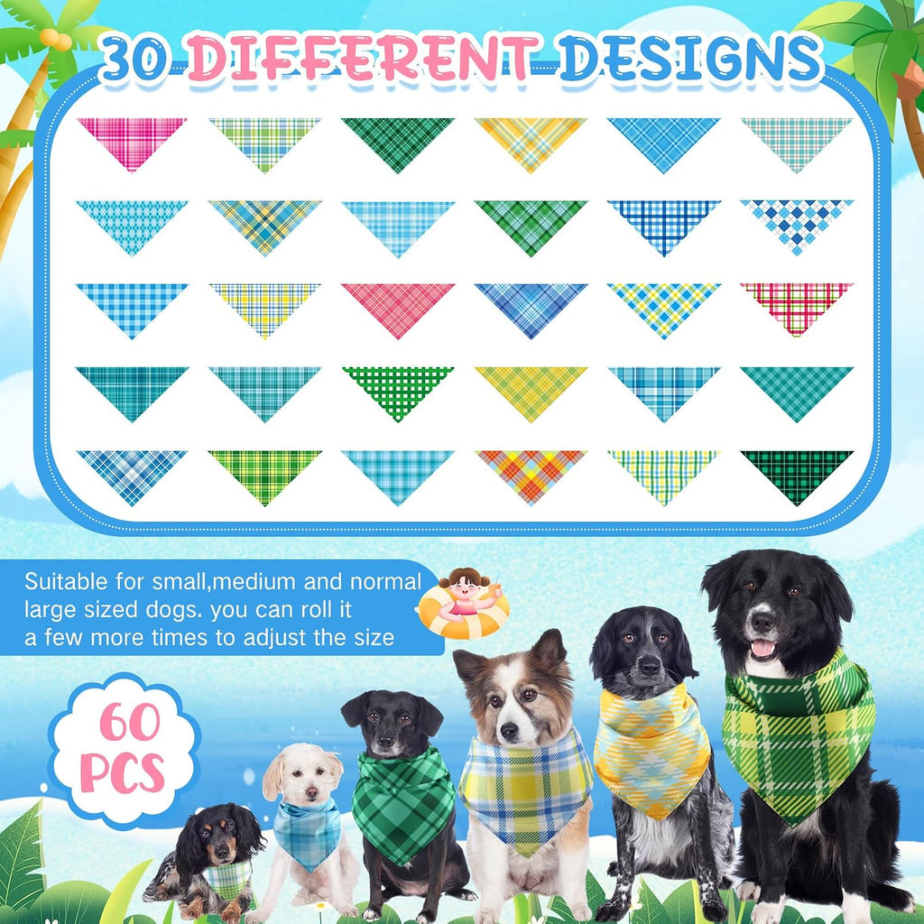 Geyoga 60 Pcs Dog Bandanas Bulk Summer, Pet Scarf Bibs for Dogs Cats