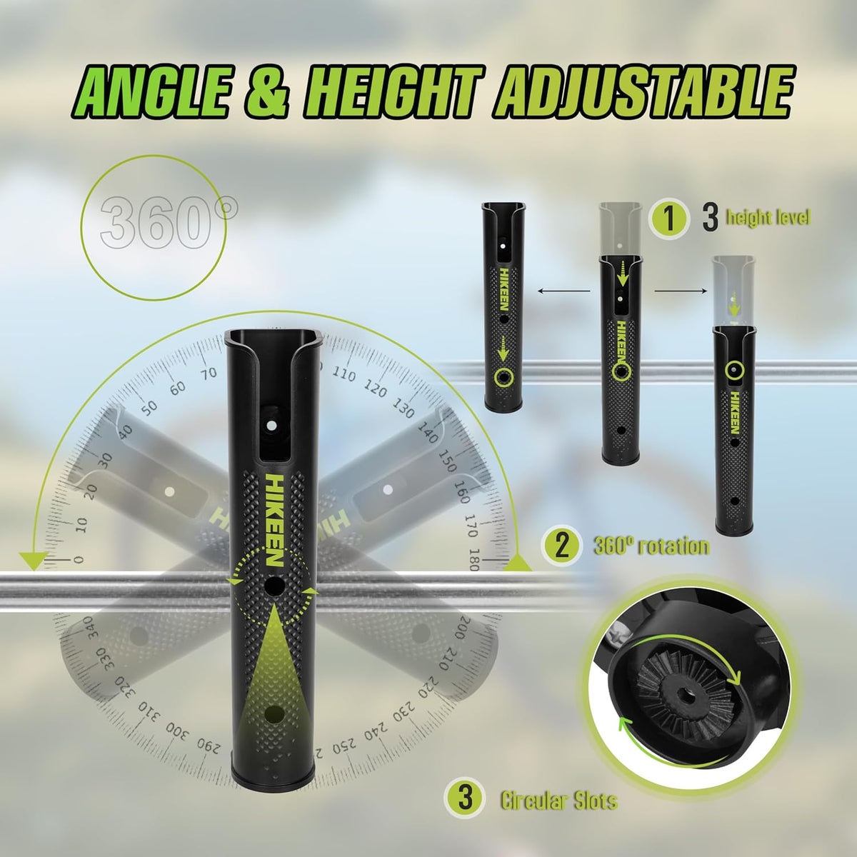 Hikeen Fishing Rod Holder for Bike, Adjustable Pole Mount Fishing Rod Rack for Bicycle, Beach Car, Fishing Chair, ATVS, Boats, Carts