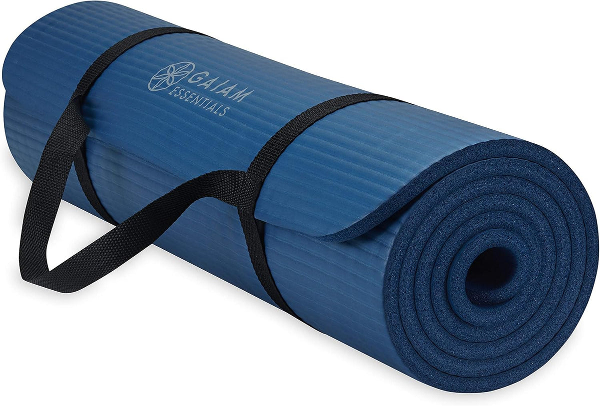 Gaiam Thick Yoga Mat, Exercise & Fitness Mat with Easy-Cinch Carrying Strap
