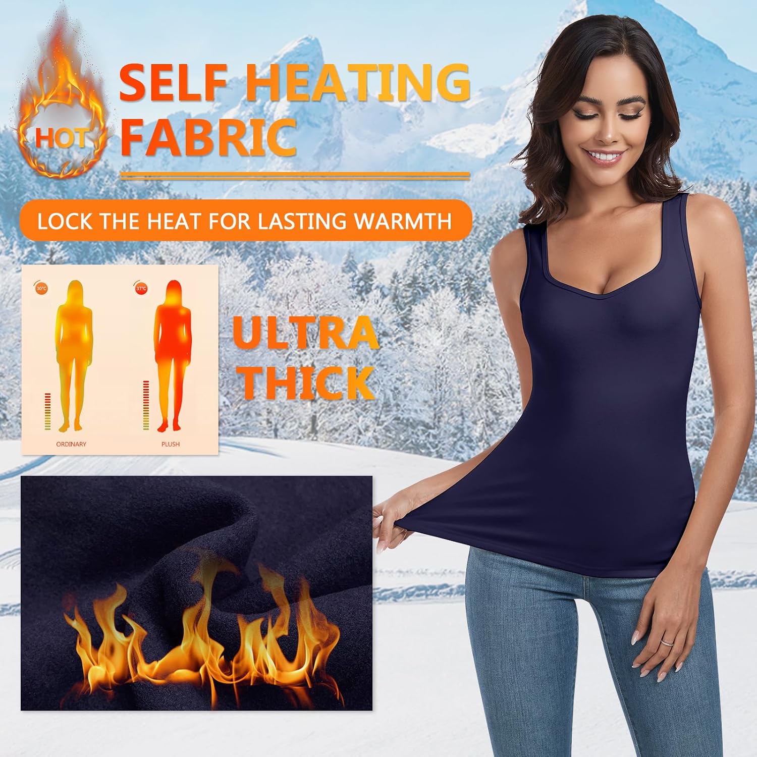 WOWENY Thermal Fleece Tank Top for Women V Neck Sleeveless Shirts Camisole Warm Base Layer Cami Vest Underwear Tops