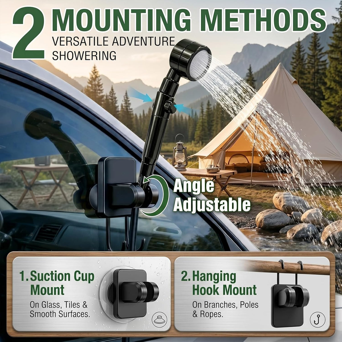 Portable Shower for Camping – 6000mAh Rechargeable Shower Pump with LED Display, 3 Modes & Spray Nozzle – IPX7 Outdoor Shower Kit for Travel, Beach, Car, Dog Bath