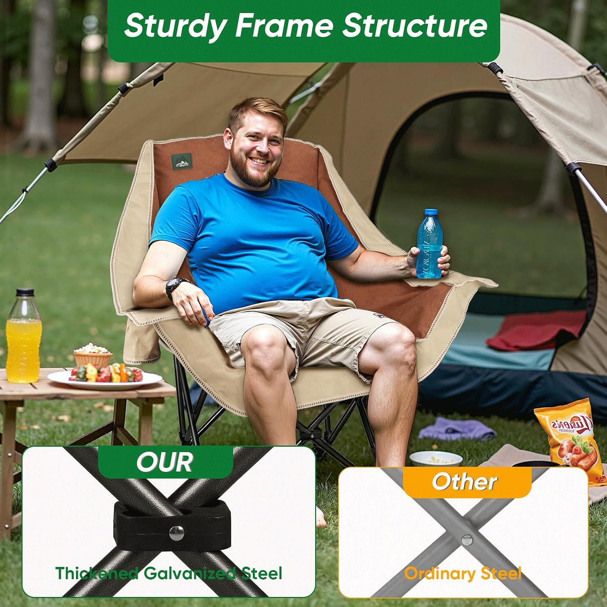 Northroad Folding Camping Chair,Oversized Portable Camp Chair w/Cup Holder,Heavy Duty Padded Lawn Chair Support 300 LBS for Outdoor, Tailgates, Beach, Hiking, and Picnics