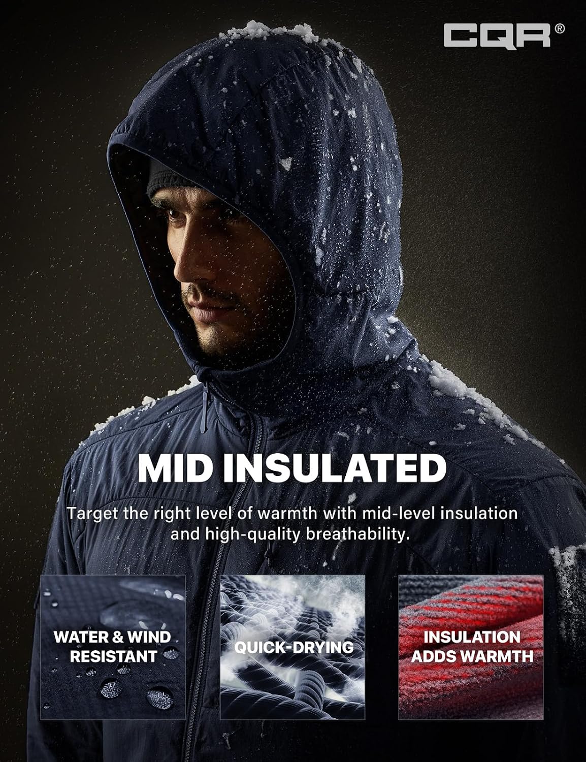 CQR Men's Lightweight Warm Insulated Jacket, Windproof Water Resistant Winter Active Coat for Hiking Work Outdoor Tactical
