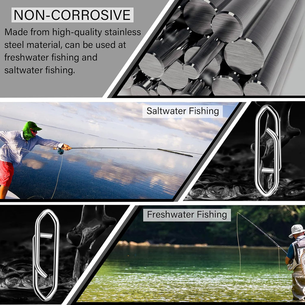 Atibin Stainless Lock Snaps Swivel Steel Saltwater Connector Fishing Snap Line High Strength Fishing Clip Power Lure Connector White Nickel