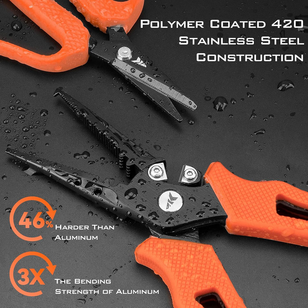 KastKing Cutthroat 7.5" Saltwater Fishing Pliers & Scissors Set, Orange
