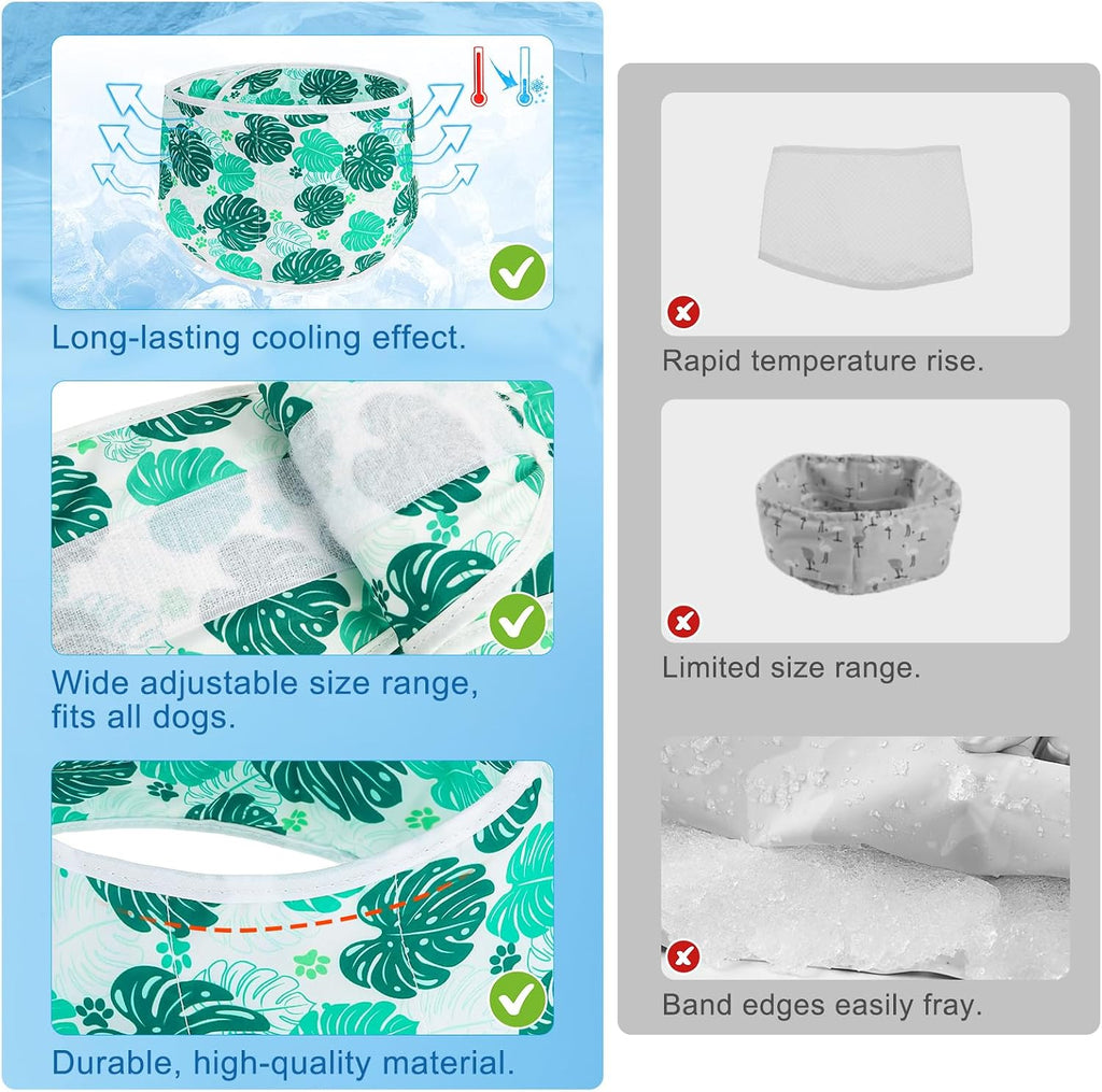 BEAUTYZOO Dog Cooling Bandana for Medium Large Dogs, 2 Pack Instant Cooling Bandanas Breathable Cooling Ice Towel Neck Wraps, Pet Scarf Keep Dogs Cool in Hot Summer,Leaf L