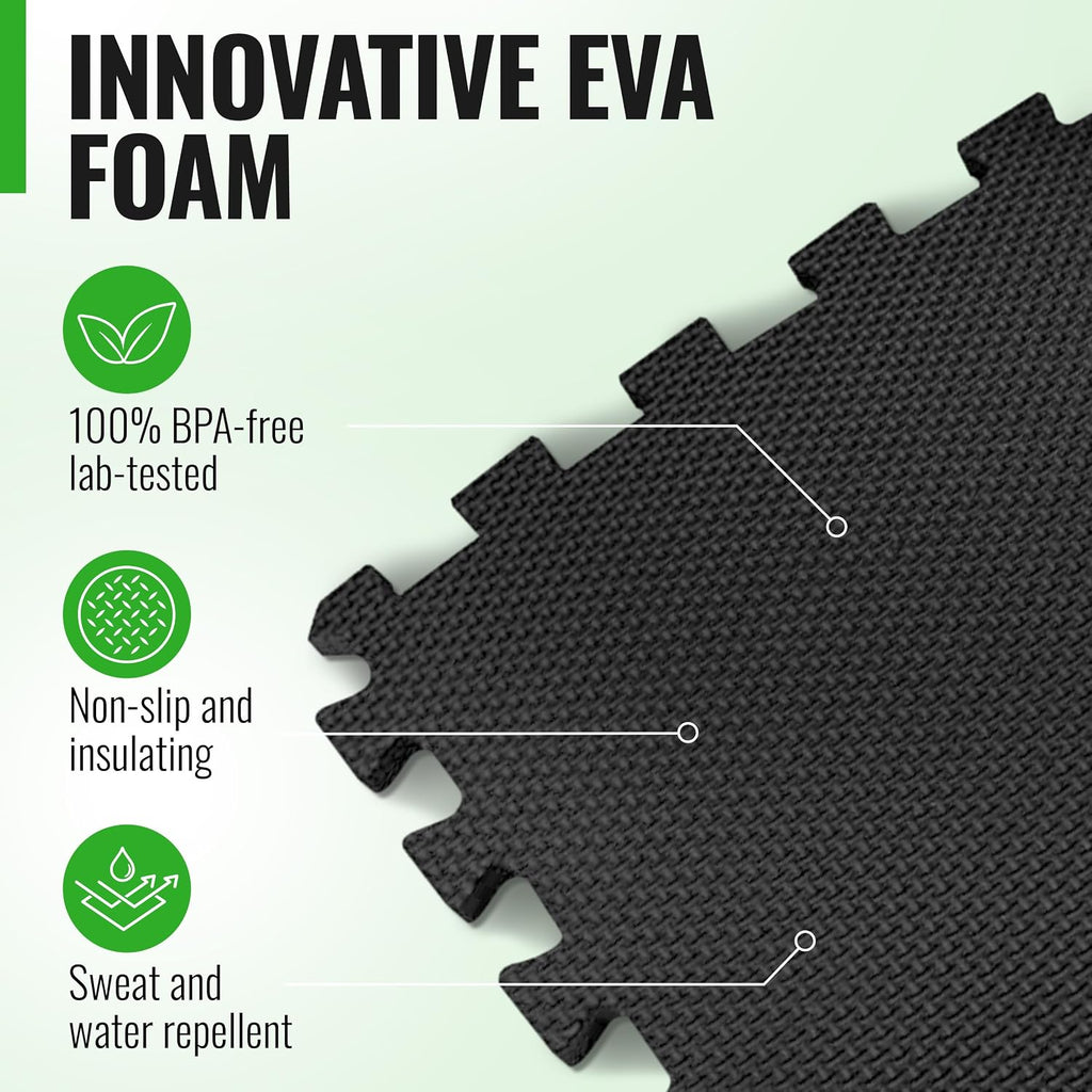 Gym Mats Set – 18pcs EVA Interlocking Foam Floor Tiles, 12.5"x12.5"x0.5", 18 sqft – Gym Flooring for Home Gym, Garage Floor Tiles, Gym Mats for Home Gym, Workout Mat, Exercise Mats, Foam Floor Mat