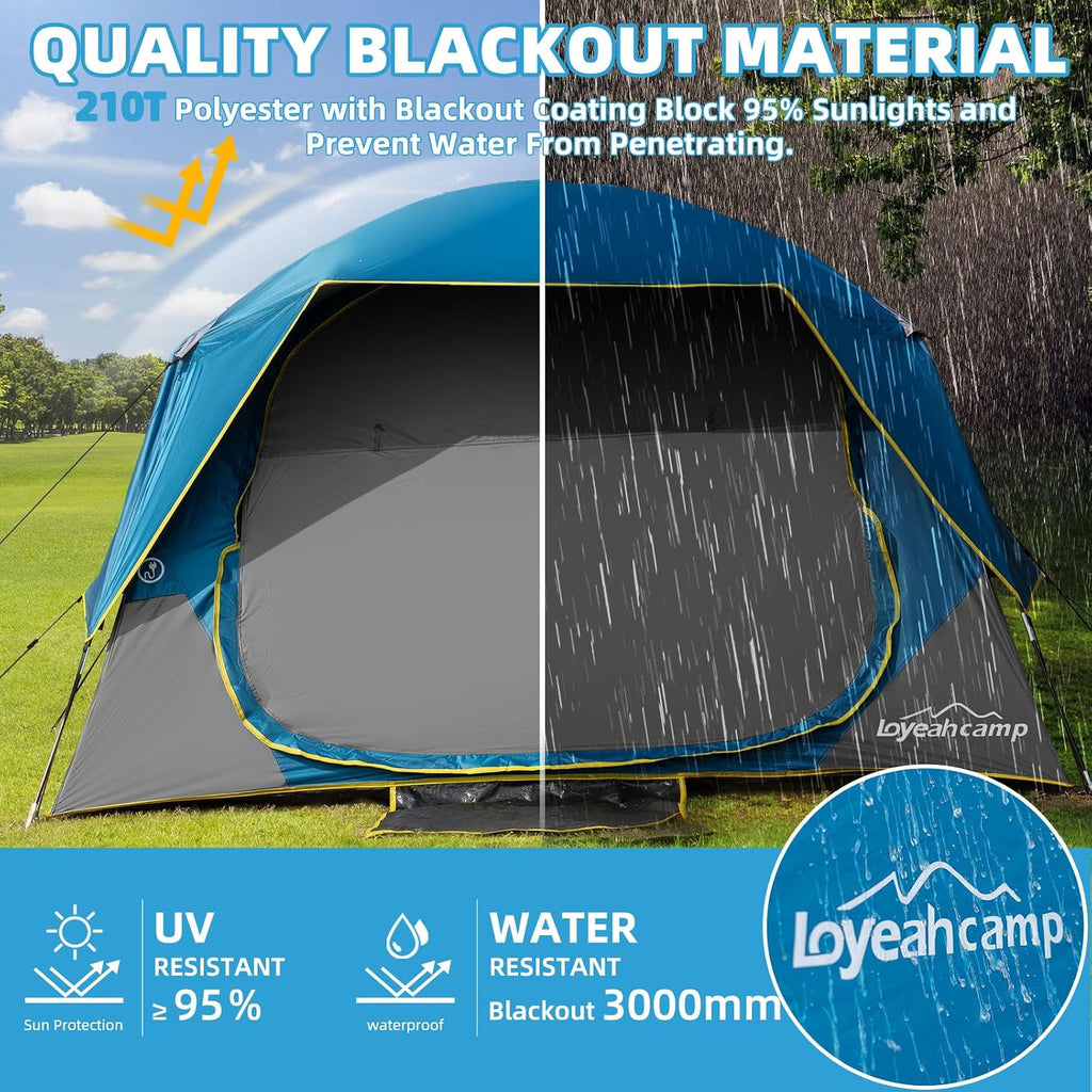 LOYEAHCAMP Tent 4/6 Person Blackout Camping Tent with Rainfly