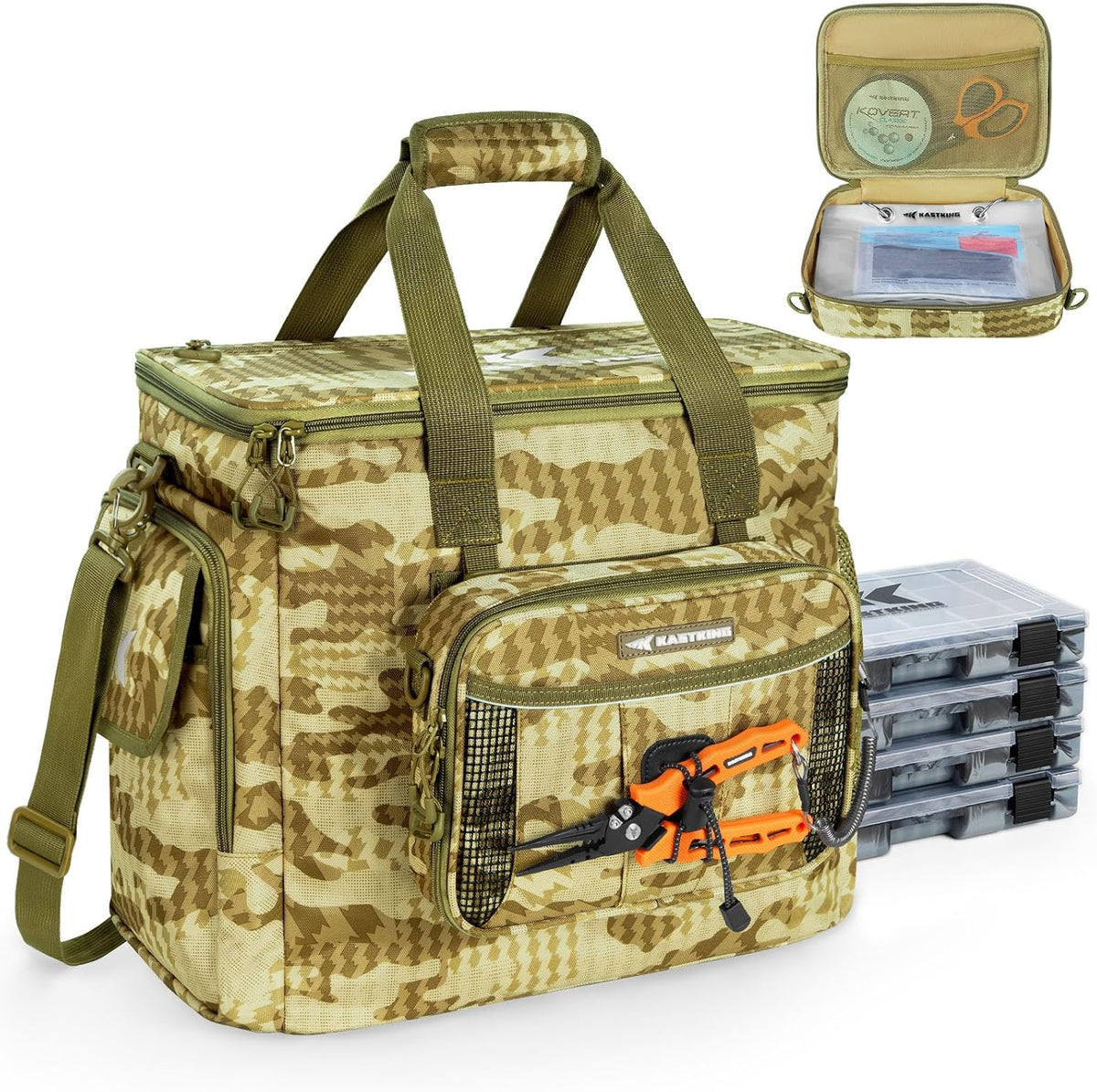 KastKing BaitSpace Tackle Bag with Removable Bait Binder, 4 Tackle Boxes