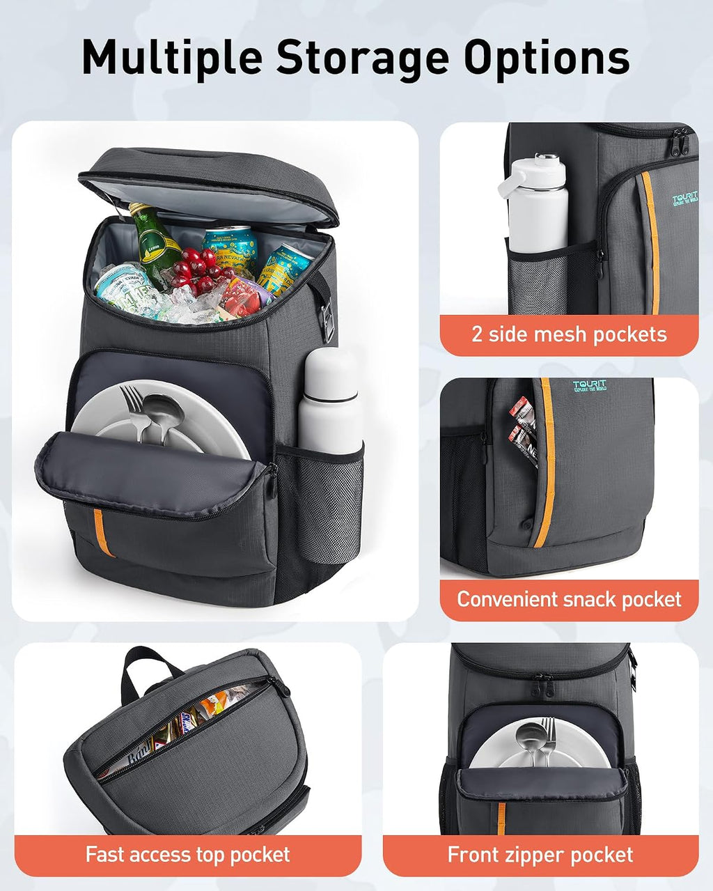 TOURIT Cooler Backpack Insulated 30 Cans, Lightweight Leak Proof Travel Cooler Bag, Soft Waterproof Backpack Cooler for Men Women, Camping Hiking Beach Travel Picnic