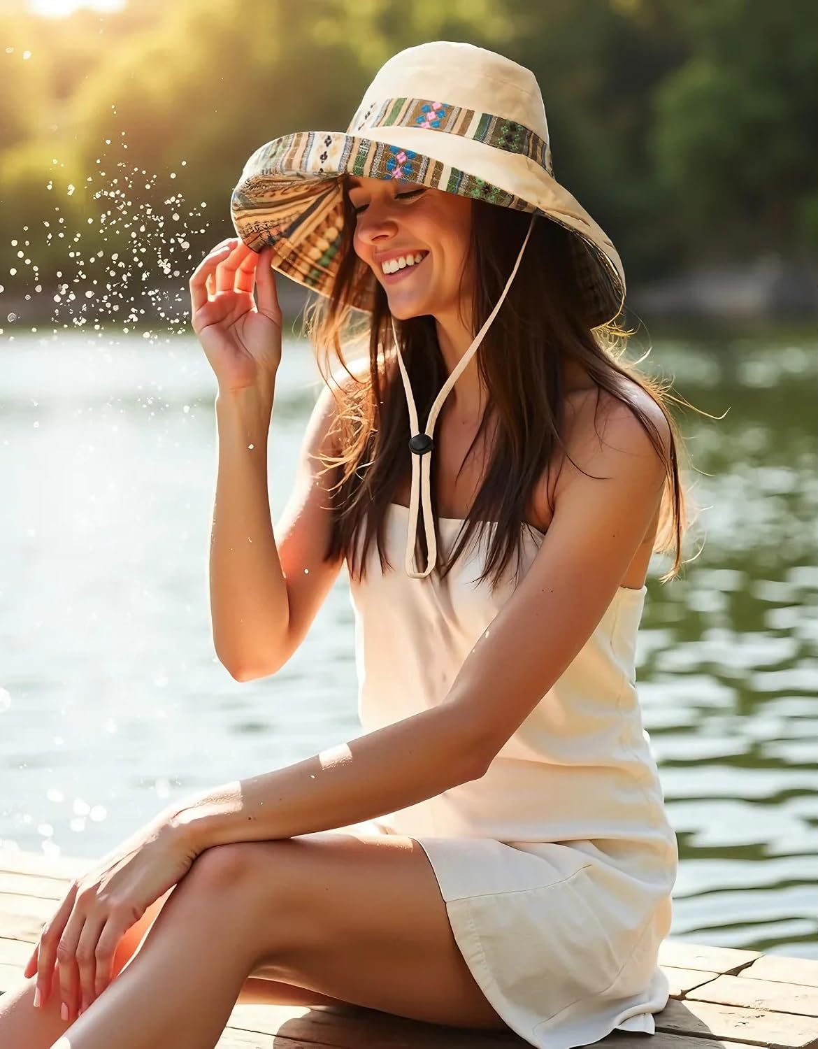 Wide Brim Sun Hat for Women Reversible Beach Hats Metal Wired Edge Gardening Hats, UPF 50+ Bucket Summer Hat