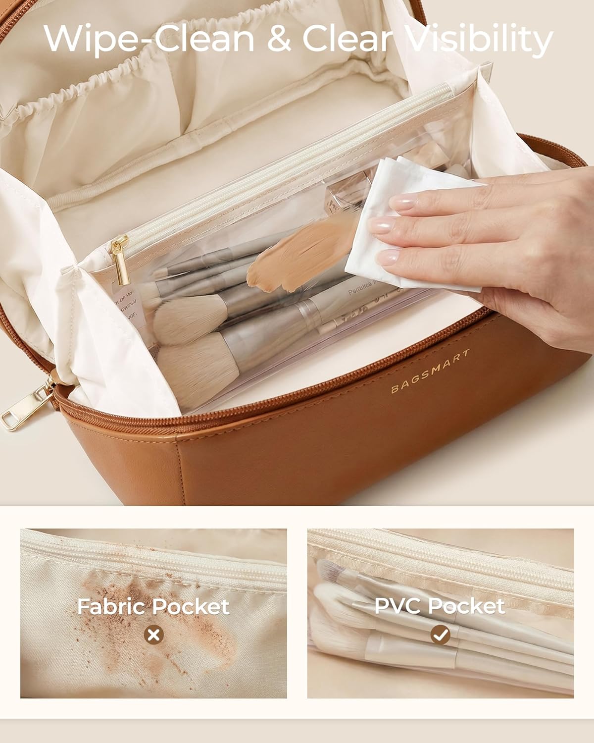 BAGSMART Makeup Bag Travel Cosmetic Bag,Women Toiletry Case, Coffee Brown