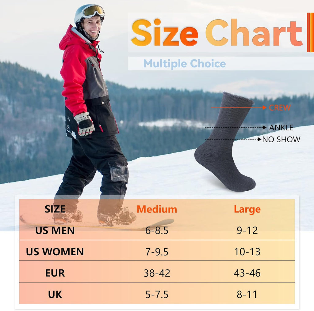Sunew 4 Pairs Thermal Socks Skiing Snowboarding Hiking Mens Womens 7X Warmer Winter Crew Boot Socks