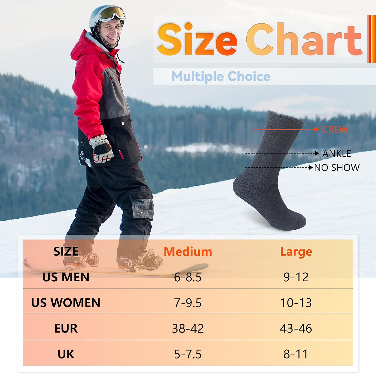 Sunew 4 Pairs Thermal Socks Skiing Snowboarding Hiking Mens Womens 7X Warmer Winter Crew Boot Socks