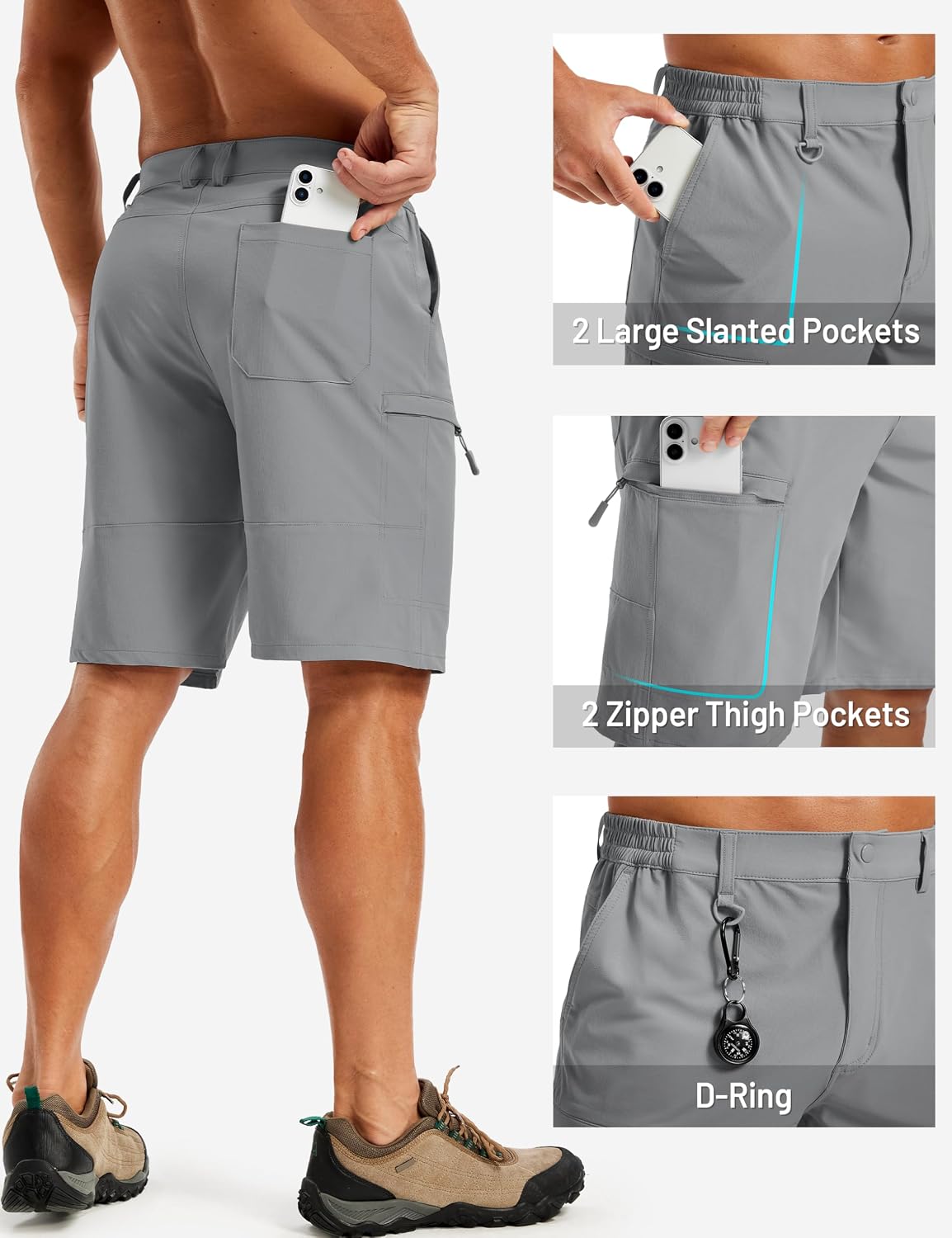 TACVASEN Men's Hiking Cargo Shorts 10 inch Quick Dry Lightweight Waterproof