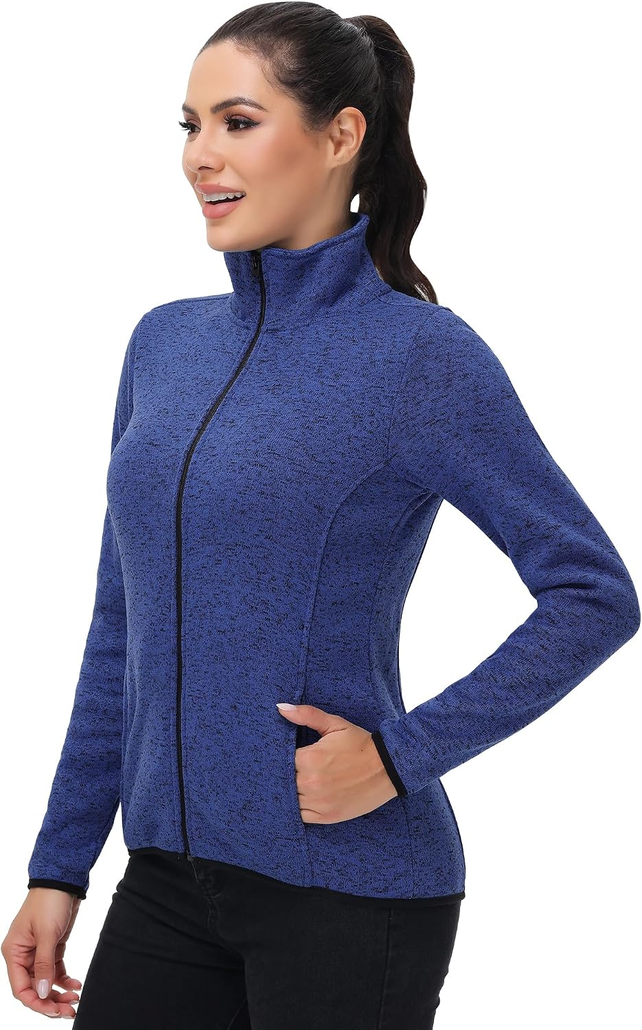 COZZYON Women Fleece Long Sleeve Zip Up Jacket Light Sweater Jacket with Pockets