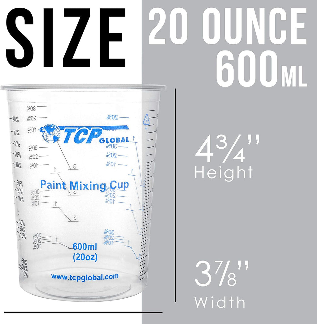TCP Global 20 oz. (600ml) Graduated Plastic Mixing Cups - Box of 25