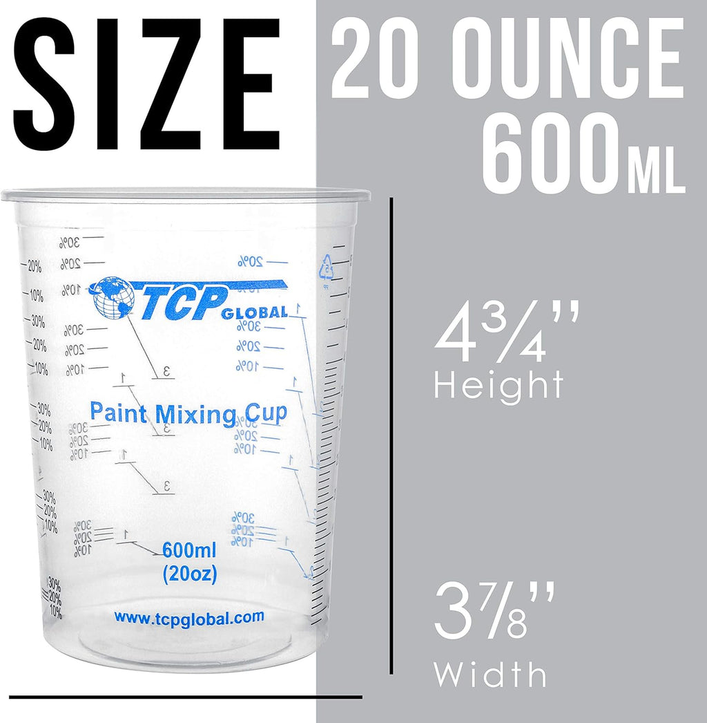 TCP Global 20 oz. (600ml) Graduated Plastic Mixing Cups - Box of 100