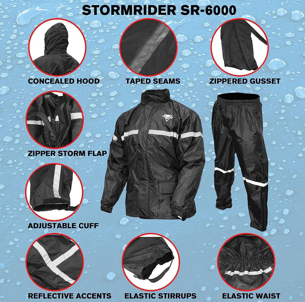 Nelson Rigg Stormrider Rain Suit; 100% Waterproof, Pants and Jacket Included with Reflective Striping