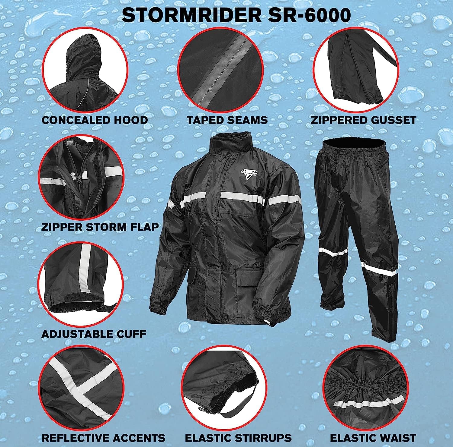 Nelson Rigg Stormrider Rain Suit; 100% Waterproof, Pants and Jacket Included with Reflective Striping