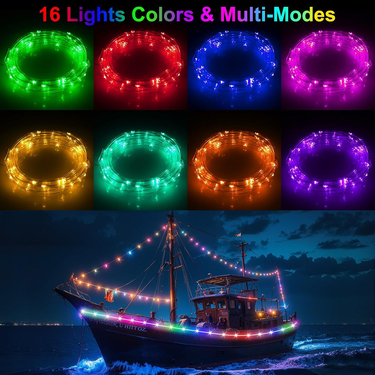 22 Ft Kayak Paddle Board Lights, Battery Operated Led Boat Interior Lights with Remote Control, 16 Light Colors & 7 Modes Waterproof Led Light for Boats Kayak Yacht Pontoon