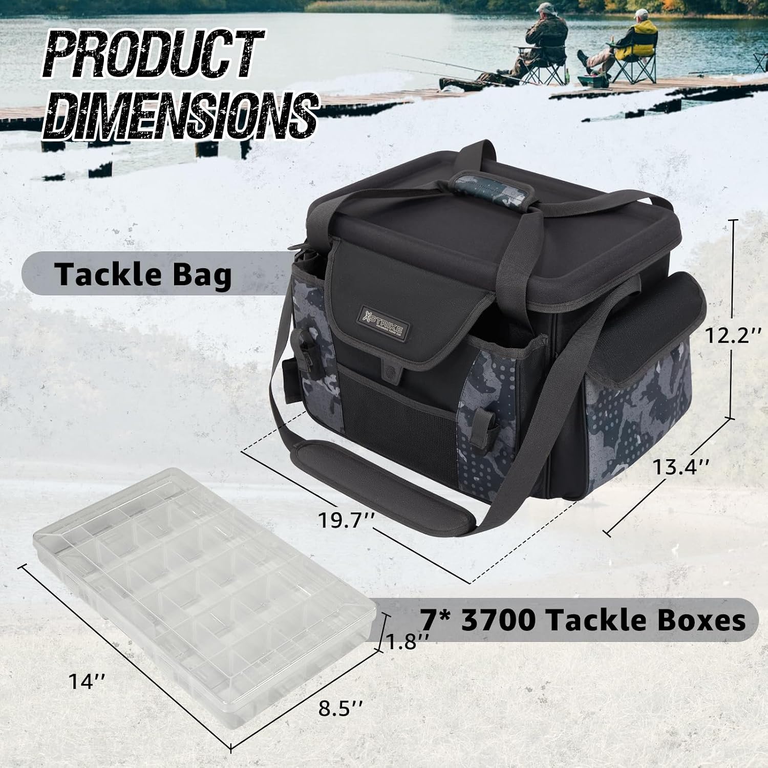 X-Strike Fishing Tackle Bag, Fishing Box Bag with 7 3700 Tackle Boxes Extra Large Fishing Gear Storage Bag Water-Resistant Tackle Bags Padded Shoulder Strap for Saltwater Icefishing Freshwater Camping