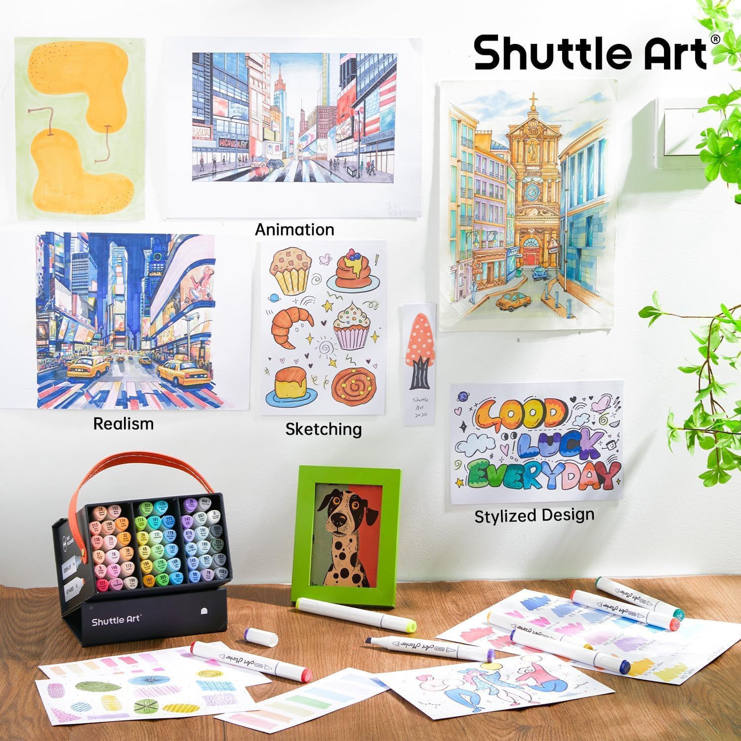 Shuttle Art Pastel Alcohol Markers Brush tip, Dual Tip Brush & Chisel Tip Art Marker Set, 50 Colors plus 1 Blender Marker Pens with Case Perfect for Illustration Students Adults Coloring Sketching