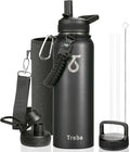 Trebo Water Bottle Insulated 40 oz with 3 Lids, Paracord Handle & Sleeve