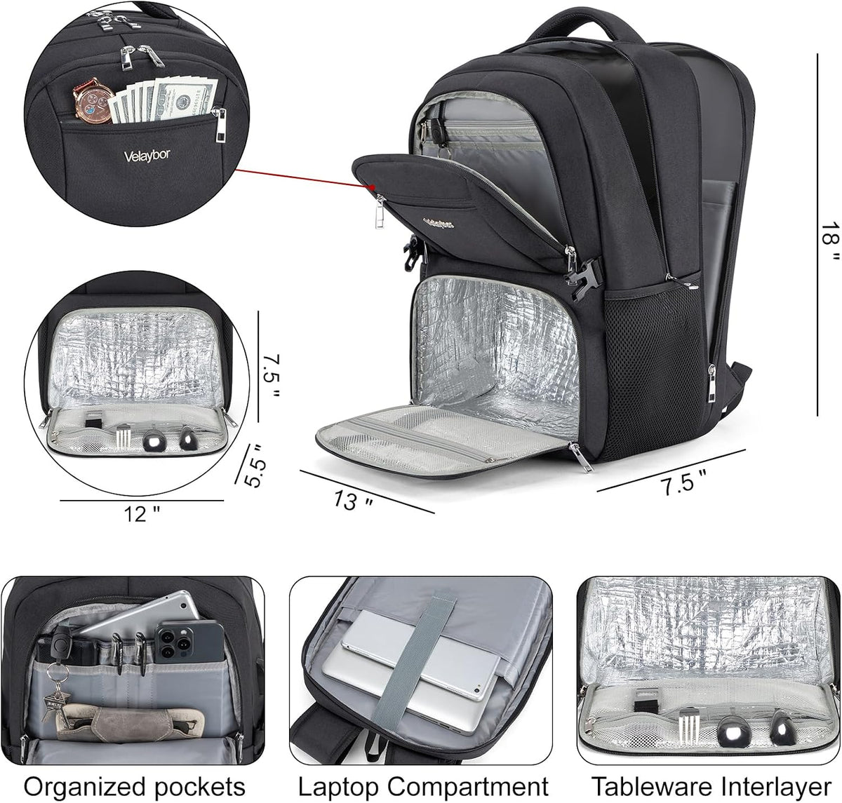 Insulated Lunch Backpack Fit 17" Laptop with Cooler Compartment