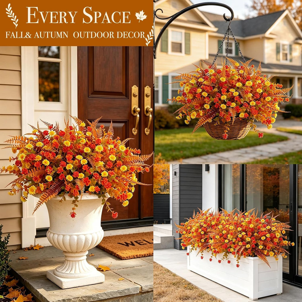 12 Bundles Artificial Fall Flowers for Outdoors Fall Decorations for Home