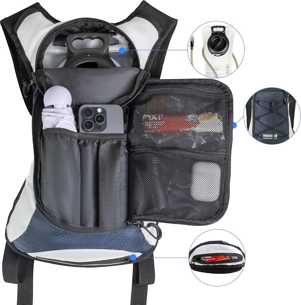 OUTSKIRT Hydration Backpack with 2L Water Bladder, Lightweight and Breathable Running Hydration Pack, Water Backpack for Hiking, Cycling, Trail Running, Marathons & Outdoor Adventures for Men Women