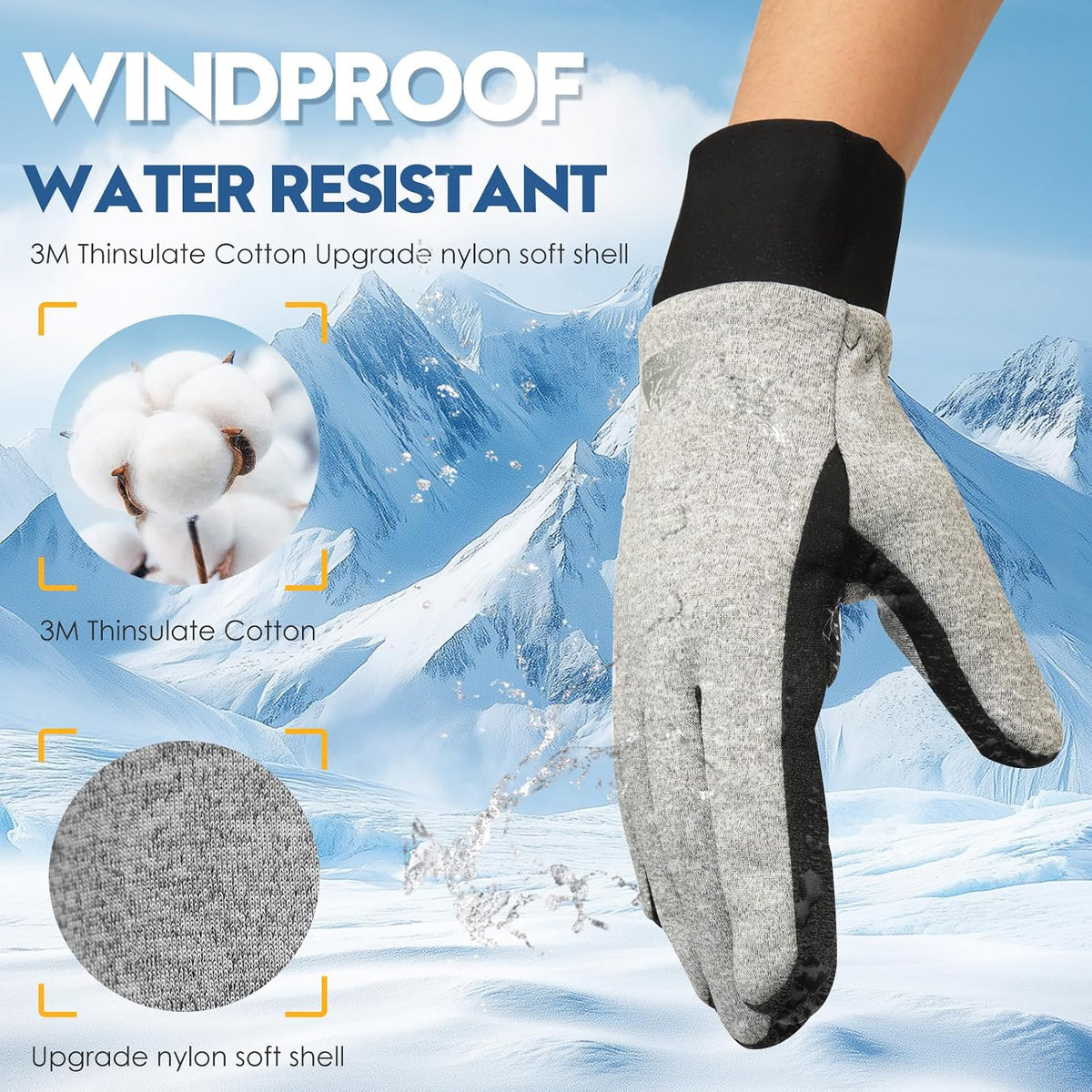 Bruvoalon Winter Gloves for Women & Men, 3M Thermal Insulation, Lycra Fabric, Touchscreen, Anti-Slip