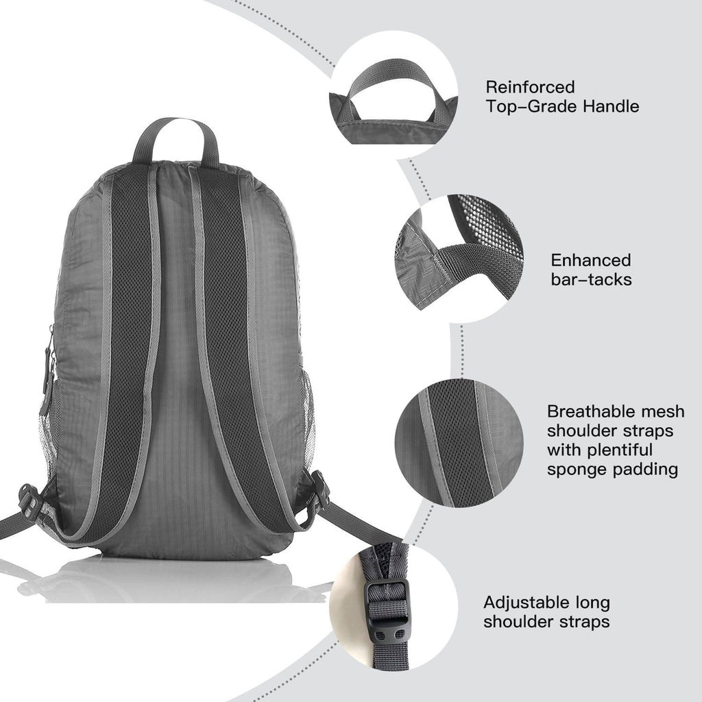 Outlander Packable Handy Lightweight Travel Hiking Backpack Daypack, Grey