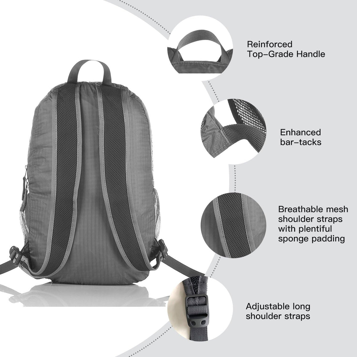 Outlander Packable Handy Lightweight Travel Hiking Backpack Daypack, Grey