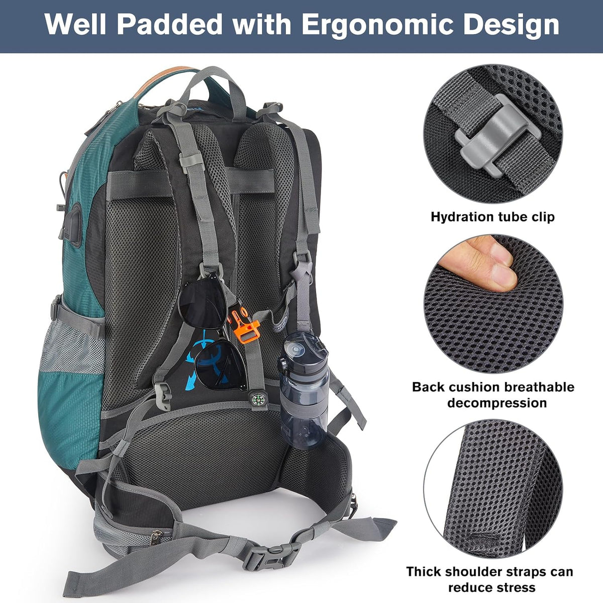 G4Free 50L Hiking Backpack Waterproof Daypack Outdoor Camping Climbing Backpack with Rain Cover for Men Women