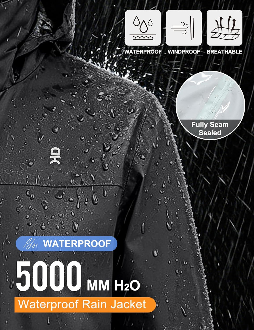 Little Donkey Andy Men's Waterproof Rain Jacket Outdoor Raincoat for Hiking