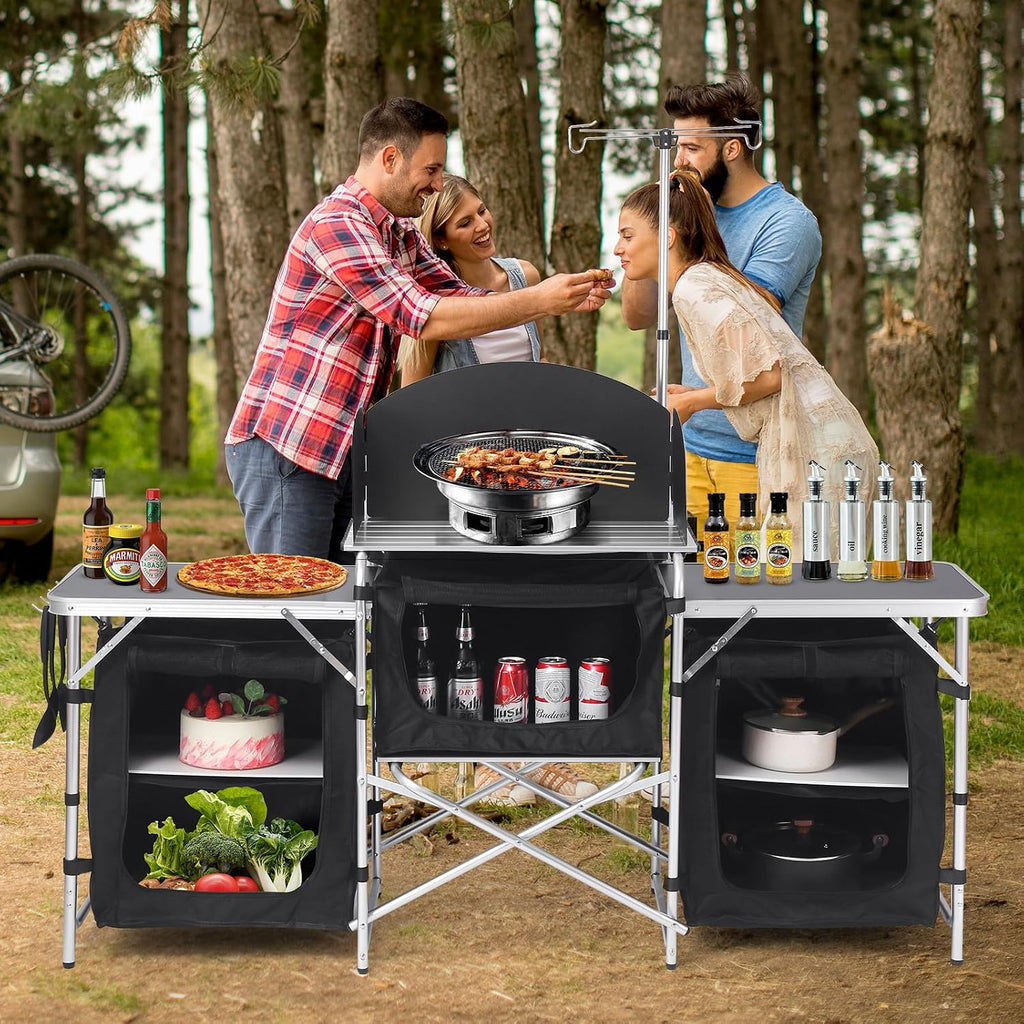 Aluminum Camping Kitchen Table with 3 Multifunctional Cupboards