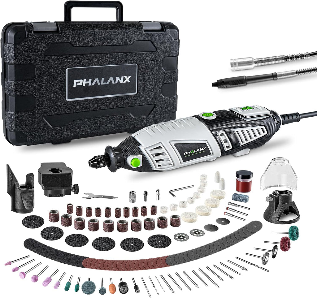 180W Rotary Tool Kit, 1.5-Amp PHALANX 6 Variable Speed with Flex Shaft, 8000-32000RPM Multi-Tool& 139pcs Accessories Kit, Power Multiuse Set Prefect for Crafting Projects and DIY Creations…