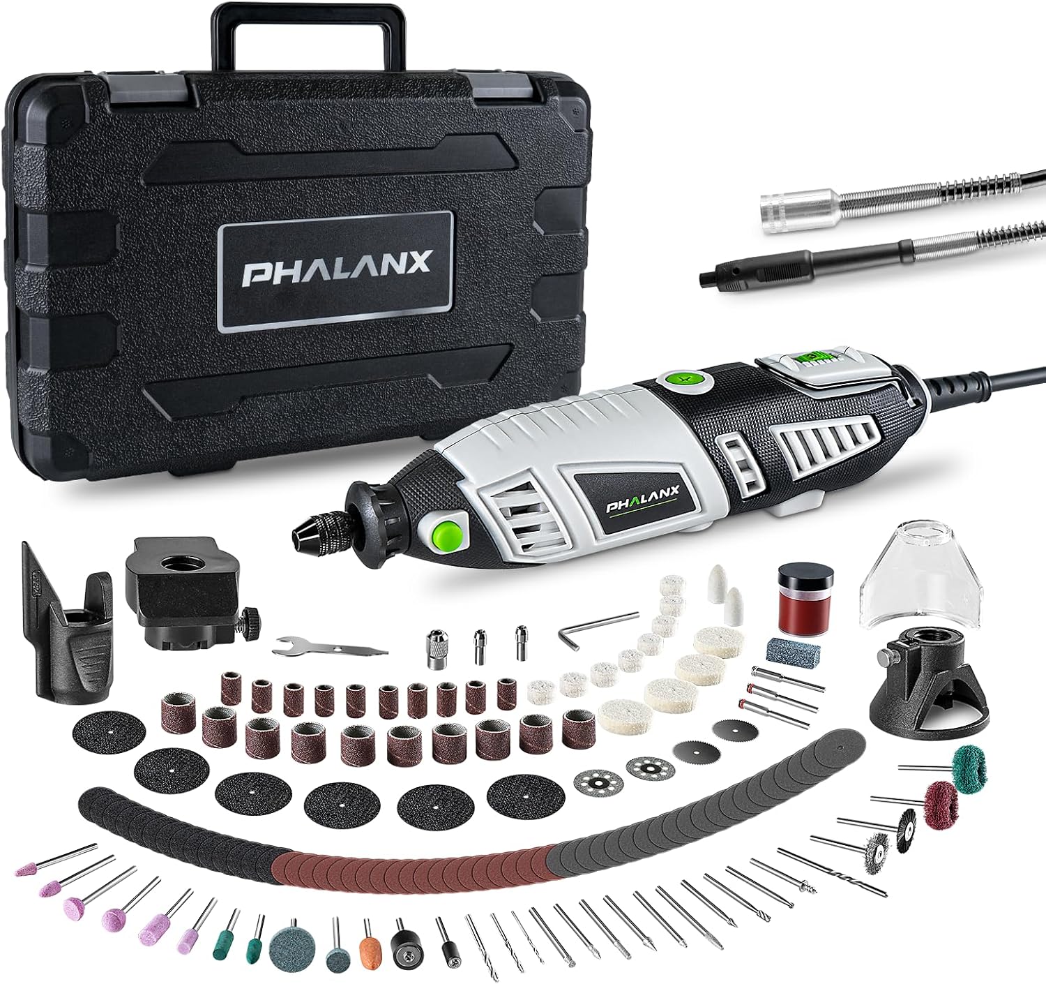180W Rotary Tool Kit, 1.5-Amp PHALANX 6 Variable Speed with Flex Shaft, 8000-32000RPM Multi-Tool& 139pcs Accessories Kit, Power Multiuse Set Prefect for Crafting Projects and DIY Creations…