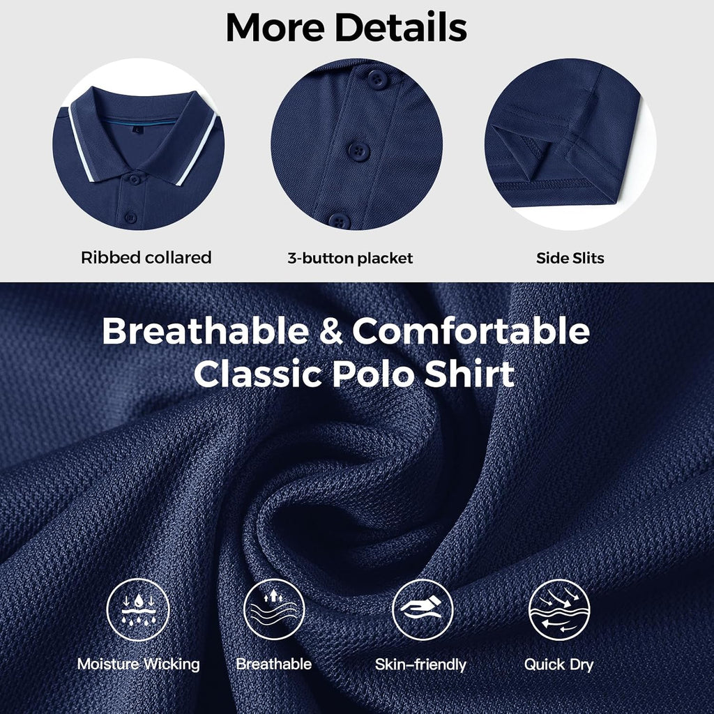 3 Pack Mens Golf Polo Shirt Short Sleeve Quick Dry Moisture Wicking