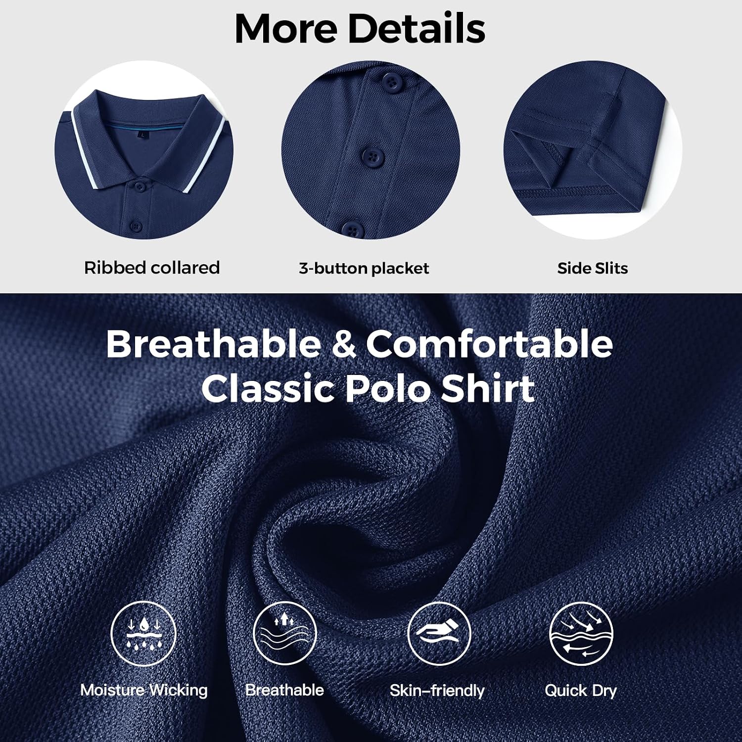 3 Pack Mens Golf Polo Shirt Short Sleeve Quick Dry Moisture Wicking