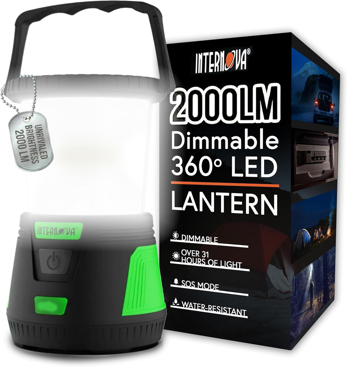 Internova 2000 Lumen LED Camping Lantern, Longest Lasting Battery Lantern, Powered & Operated with Infinite 360 Degree Light Control
