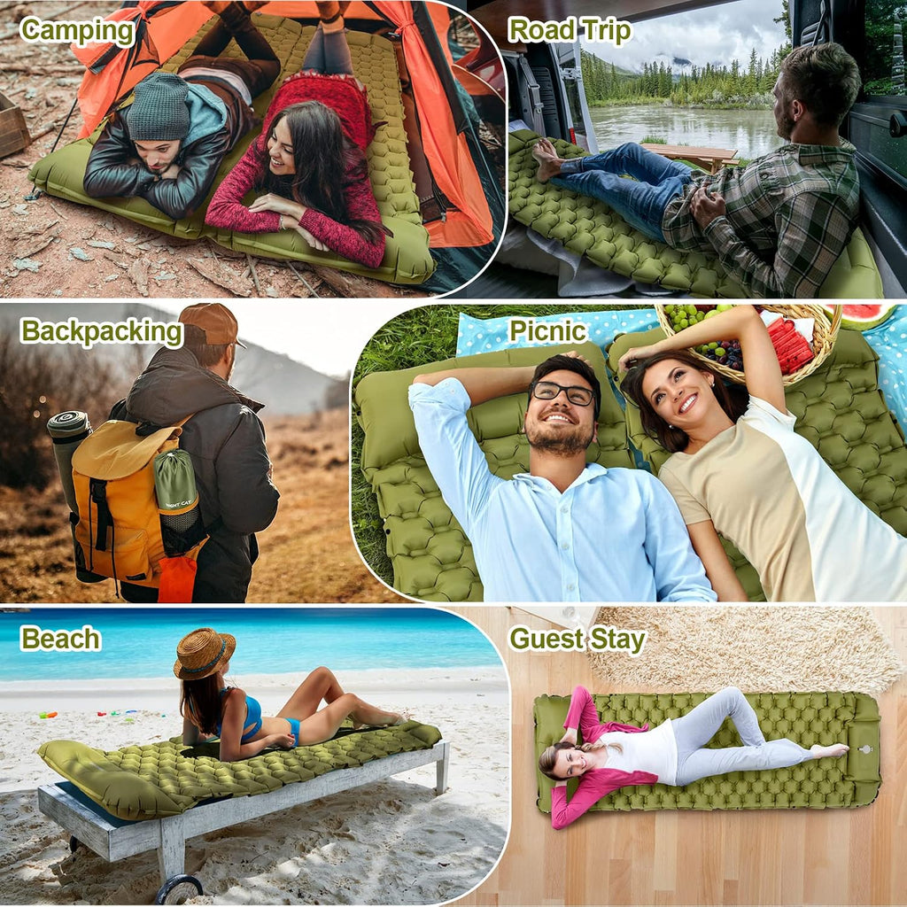 Night Cat Inflatable Sleeping Pads Mat Bed with Pillow Foot Pump for Camping Backpacking Hiking Ultra-Light Compact Comfortable Extendable 77"x25.5"